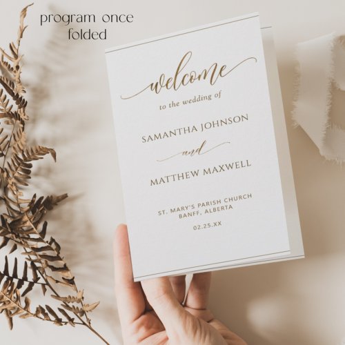 Elegant Minimalist Gold Folded Wedding Program