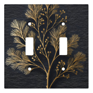 Elegant Minimalist Gold Foliage Illustration Light Switch Cover