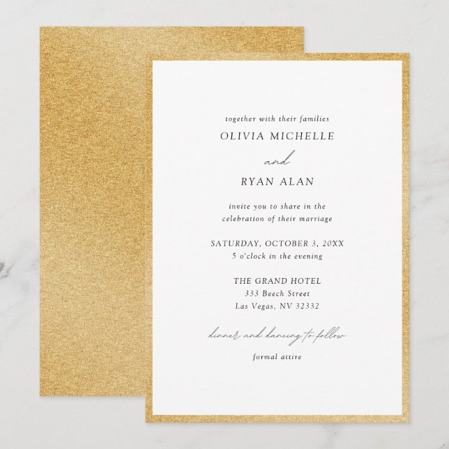 Elegant Minimalist Gold Glitter Wedding Invitation (Front/Back)