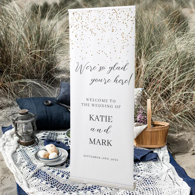 Elegant Minimalist Gold Glitter Wedding Welcome Retractable Banner | Zazzle