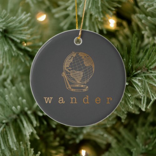 Elegant Minimalist Gold Globe Travel Christmas Ceramic Ornament