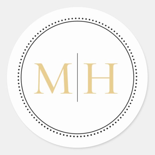 Elegant Minimalist Gold Monogram Dotted Border Classic Round Sticker