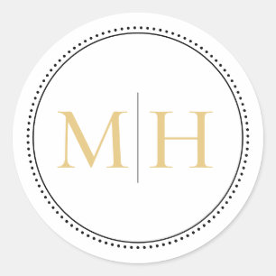 Elegant Minimalist Gold Monogram Dotted Border Classic Round Sticker