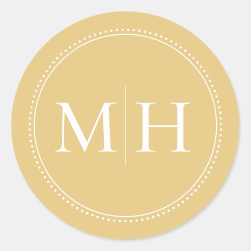 Elegant Minimalist Gold Monogram Dotted Border Classic Round Sticker