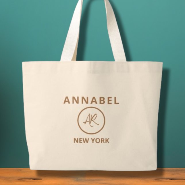 Elegant Minimalist Gold Monogram Tote Bag (Elegant Minimal Monogram Name City Tote Bag)