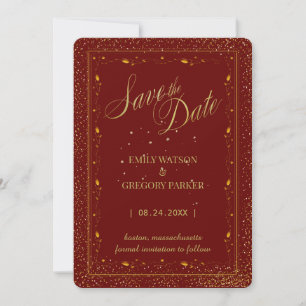 Elegant minimalist gold-red save the date
