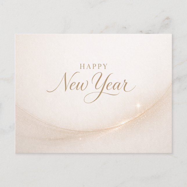 Elegant Minimalist Gold Script Happy New Year Holiday Postcard (Front)