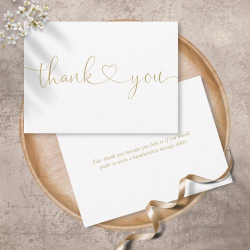 Elegant Minimalist Gold Script Heart Thank You Card