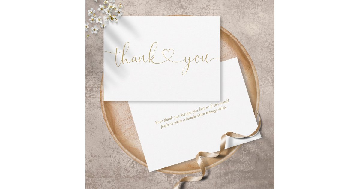 Elegant Minimalist Gold Script Heart Thank You Card | Zazzle