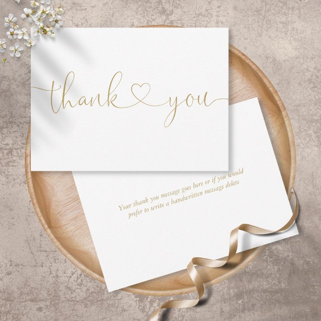 Elegant Minimalist Gold Script Heart Thank You Card (Creator Uploaded)