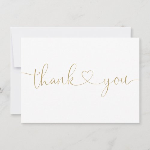 Elegant Minimalist Gold Script Heart Thank You Card - Featuring an elegant gold thank you love heart script. You can personalize with your own thank you message on the reverse or if you prefer to add your own handwritten message delete the text. A perfect way to say thank you! Designed by Thisisnotme©