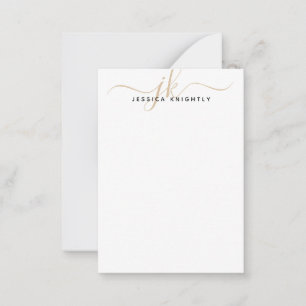 Elegant Minimalist Gold Script Monogram Initials Note Card