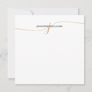 Elegant Minimalist Gold Script Monogram Square Note Card