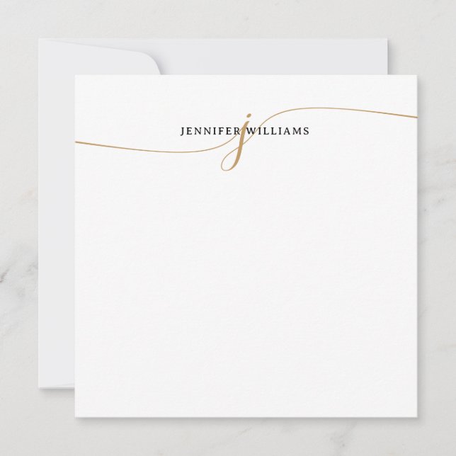 Elegant Minimalist Gold Script Monogram Square Note Card (Front)