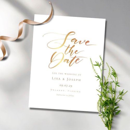 Elegant Minimalist Gold Script Save the Date Postcard