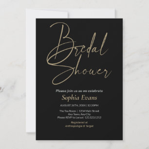 Elegant Minimalist Gold Silver Black Bridal Shower Invitation
