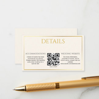 Elegant Minimalist Gold Wedding Details Enclosure  Card