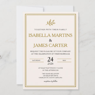 Elegant Minimalist Gold Wedding Invitation