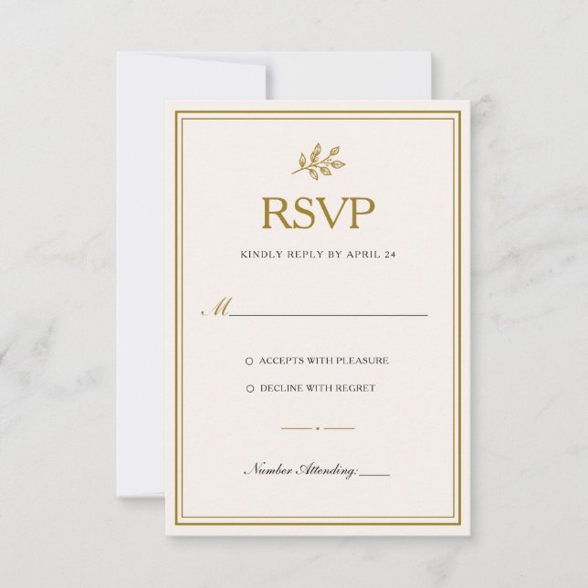 Elegant Minimalist Gold Wedding RSVP Card (Front)