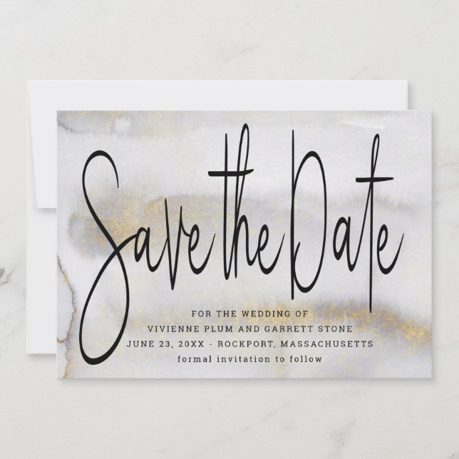 Elegant Minimalist Gold Wedding Save the Date (Front)