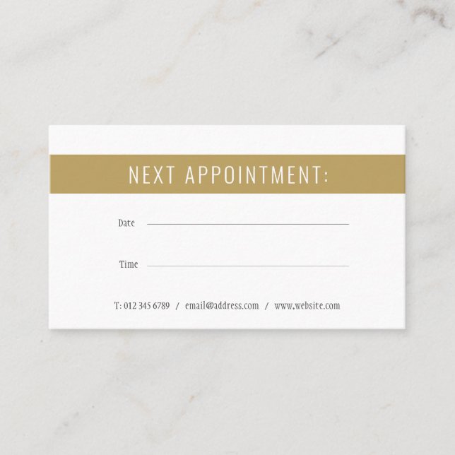 Elegant Minimalist Gold White Appointment Card (Front)