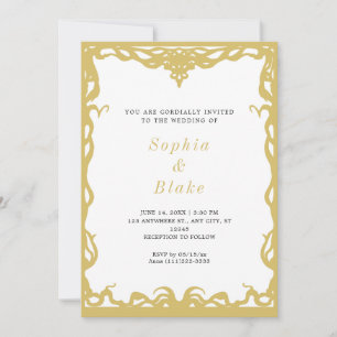 Elegant Minimalist Gold & White Art Deco Wedding Invitation