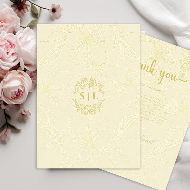 Elegant Minimalist Golden Floral Wedding Thank You Card (Creator Uploaded)