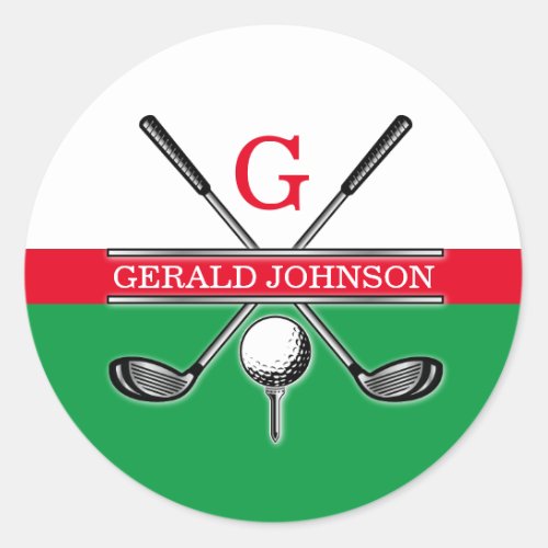 Elegant Minimalist Golf Monogram Classic Round Sticker
