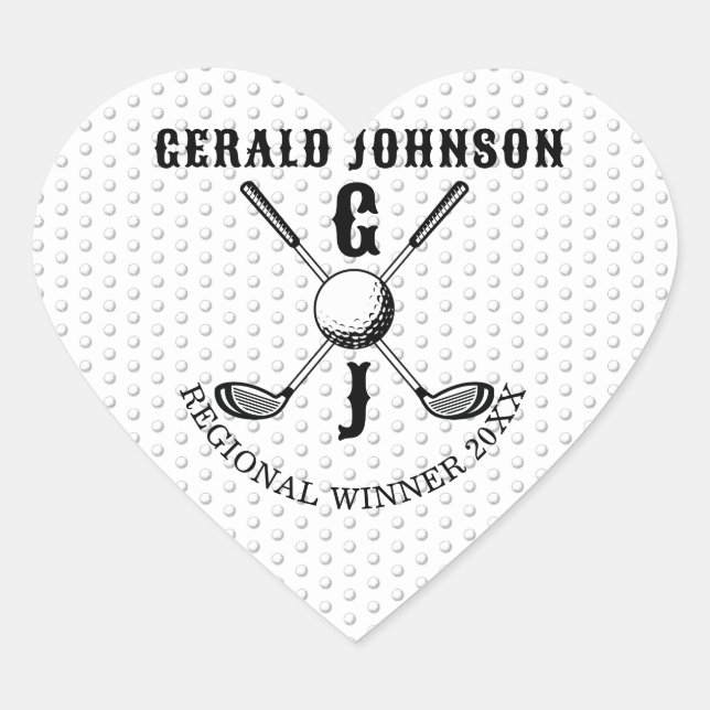 Elegant Minimalist Golf Monogram Design Heart Sticker (Front)