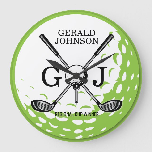 Elegant Minimalist Golf Monogram Design Large Clock (Front)