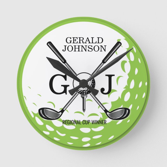 Elegant Minimalist Golf Monogram Design Round Clock (Front)