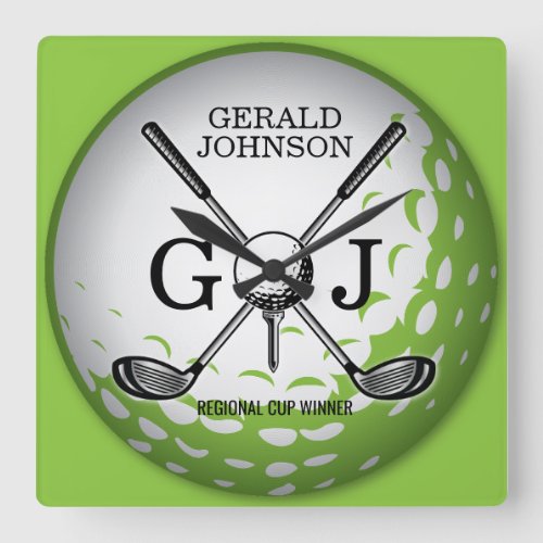 Elegant Minimalist Golf Monogram Design Square Wall Clock