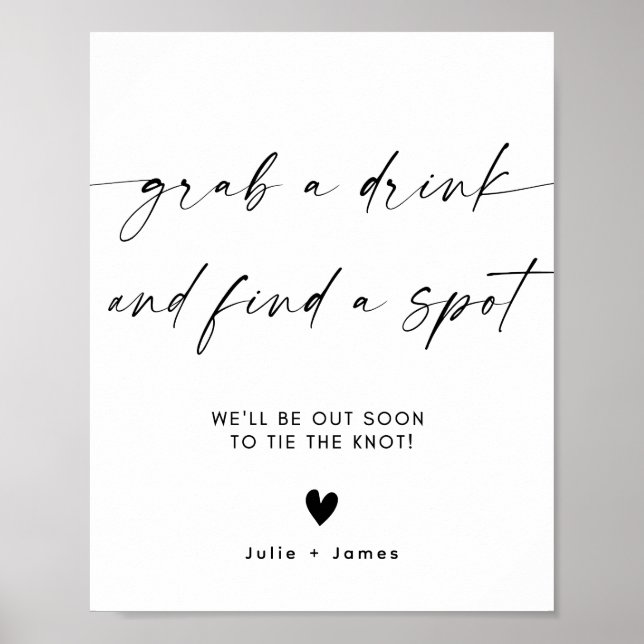 Elegant Minimalist Grab a Drink Wedding Sign Templ (Front)