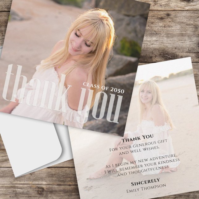 Elegant Minimalist Graduate Photo Design Thank You Card (Graduation photo thank you card with custom message on the back,)