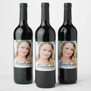 Elegant Minimalist Graduate Photo Graduation Party Wine Label