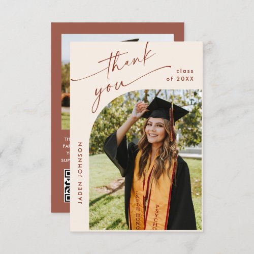 Elegant Minimalist Graduation 2 Photo QR code Thank You Card