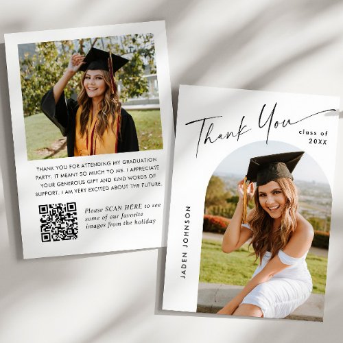 Elegant Minimalist Graduation 2 Photo QR code Thank You Card