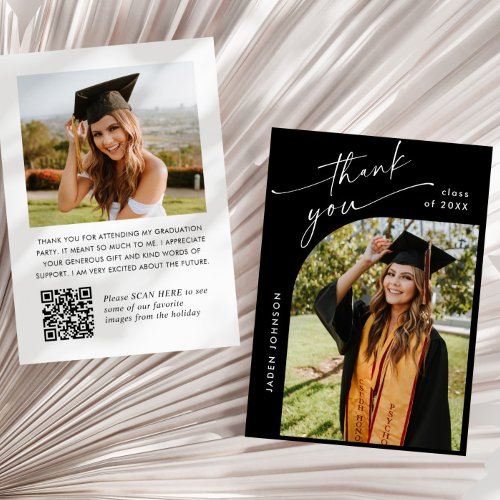 Elegant Minimalist Graduation 2 Photo QR code Thank You Card