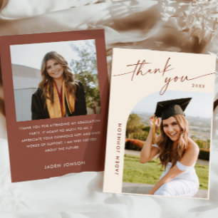 Elegant Minimalist Graduation 2 Photo Thank You Card
