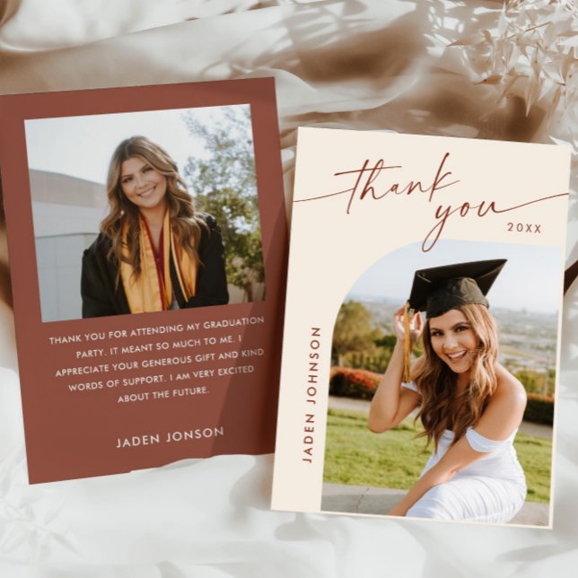 Elegant Minimalist Graduation 2 Photo Thank You Card (Creator Uploaded)