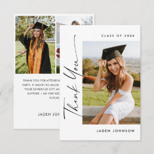 Elegant Minimalist Graduation 4 Photo Thank You Card