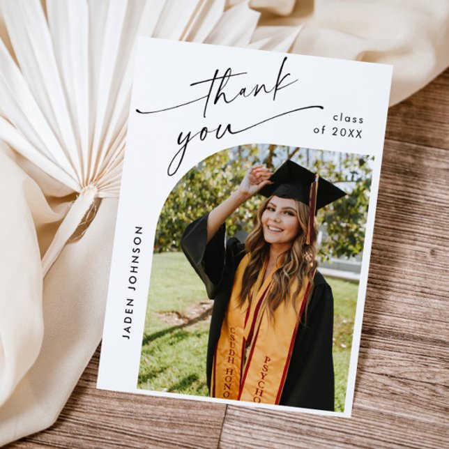 Elegant Minimalist Graduation One Photo Thank You Card (Creator Uploaded)