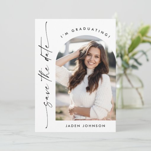 Elegant Minimalist Graduation Party 2 Photo Save The Date | Zazzle