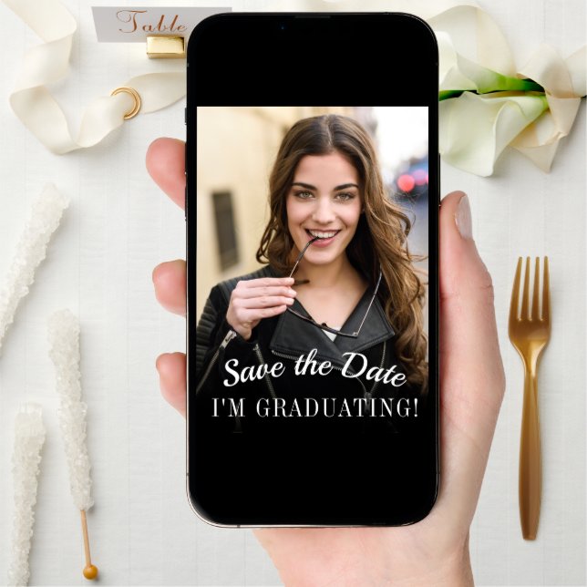 Elegant Minimalist Graduation Party Photo Save The Date (Front Digital)