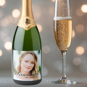 Elegant Minimalist Graduation Party Photo Sparkling Wine Label