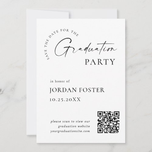 Elegant Minimalist Graduation Photo QR code Save The Date