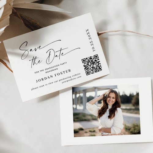 Elegant Minimalist Graduation Photo QR code Save The Date