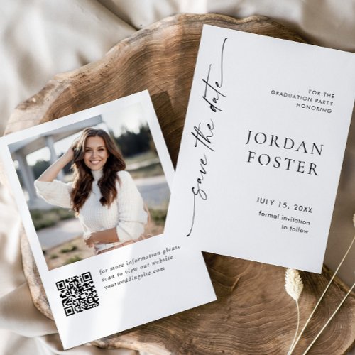 Elegant Minimalist Graduation Photo QR code Save The Date