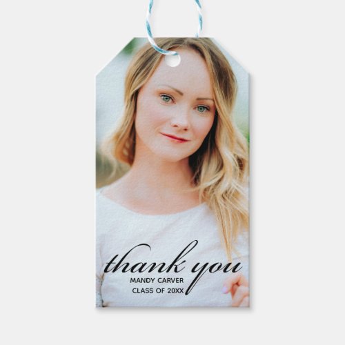 Elegant Minimalist Graduation Photo Thank You Gift Tags