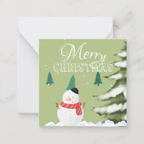 Elegant minimalist graphic snowman green tree Xmas Note Card